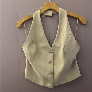 Tan Sleeveless Fitted Crop Blouse